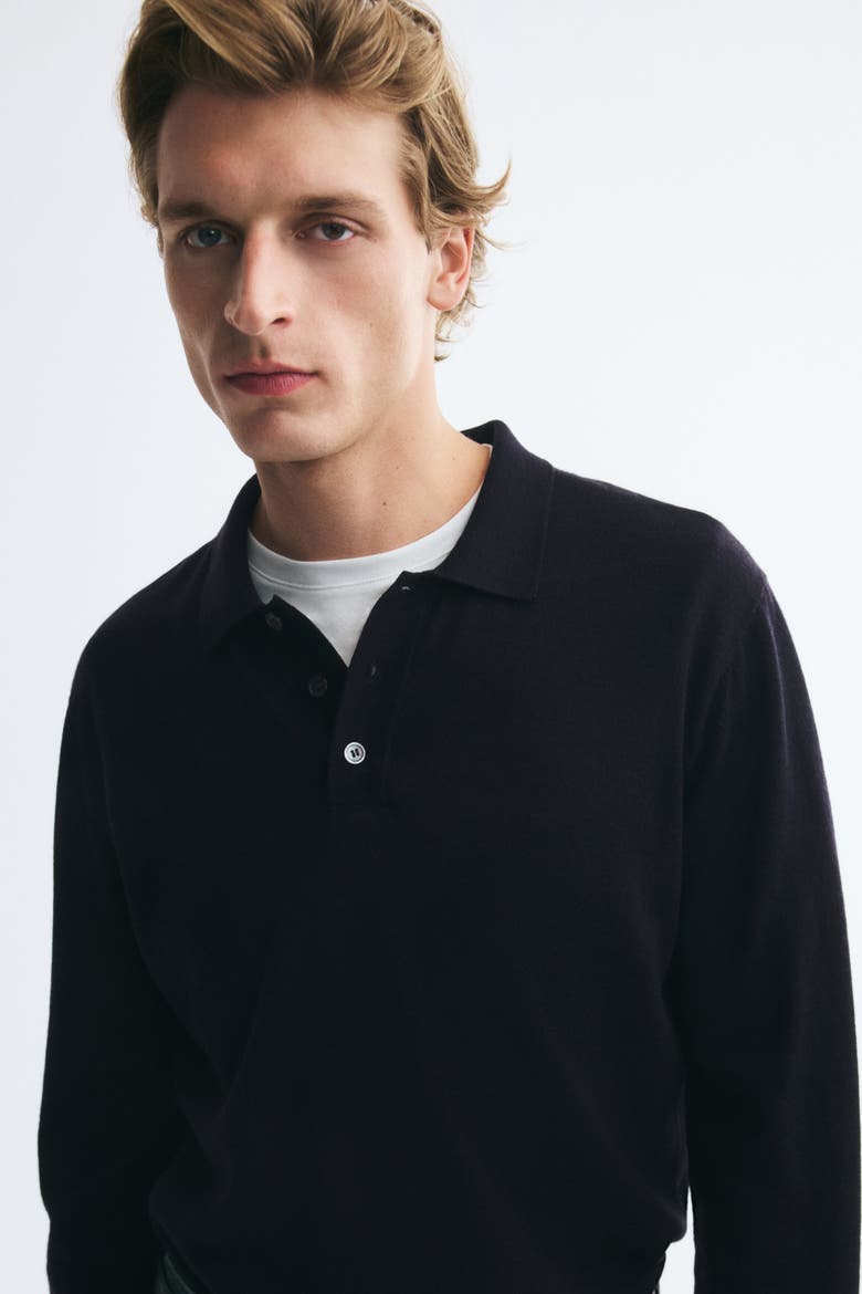 Regular-Fit Merino Wool Polo Shirt, Alternate, color, Navy blue