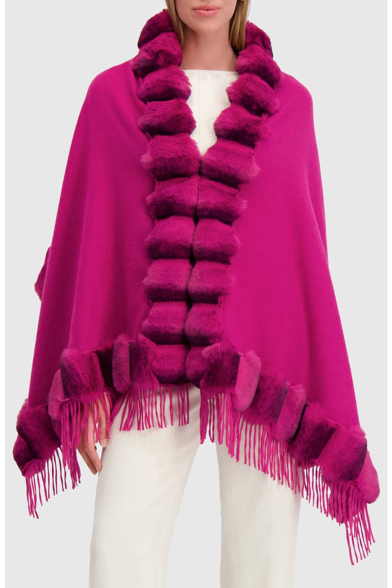 Cashmere & Wool Blend Cape With Fur-Free Chinchilla (Faux Fur) Trim, Alternate, color, FUSCHIA/FUSCHIA CHINCH