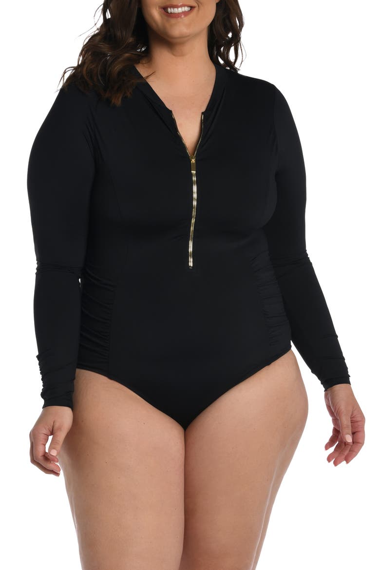 Island Goddess Ruched One-Piece Swimsuit, Main, color, BLACK