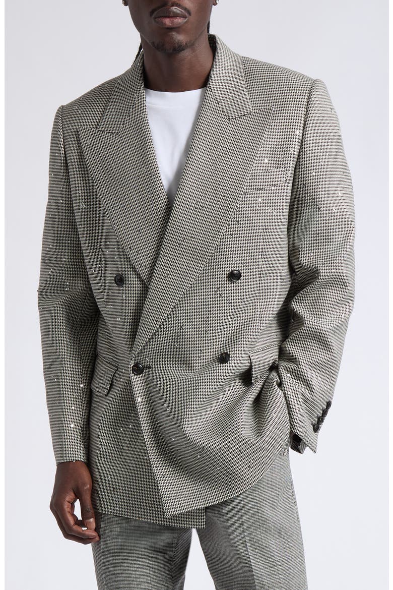 Sequin Houndstooth Double Breasted Sport Coat, Main, color, BLACK