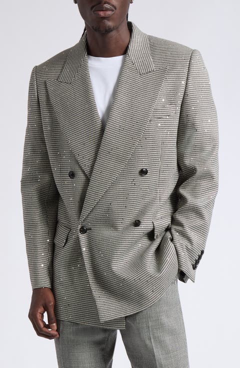Sequin Houndstooth Double Breasted Sport Coat