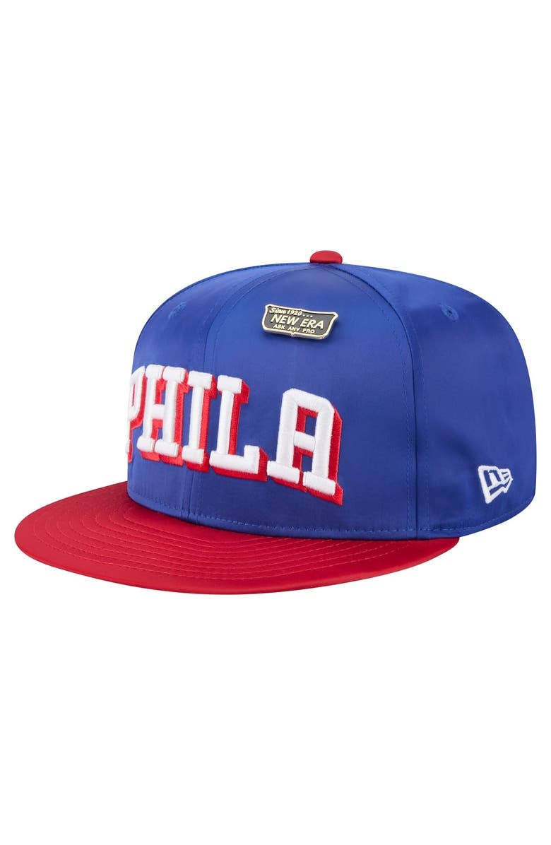 New Era Men's New Era  Royal/Red Philadelphia 76ers Throwback Satin Vintage Pin Two-Tone 59FIFTY Fitted Hat, Alternate, color, Royal