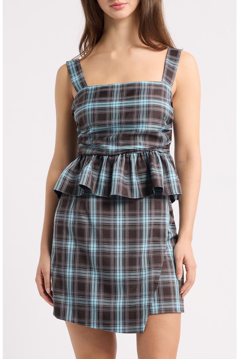 Alana Plaid Peplum Top, Main, color, CHOC / BLUE PLAID