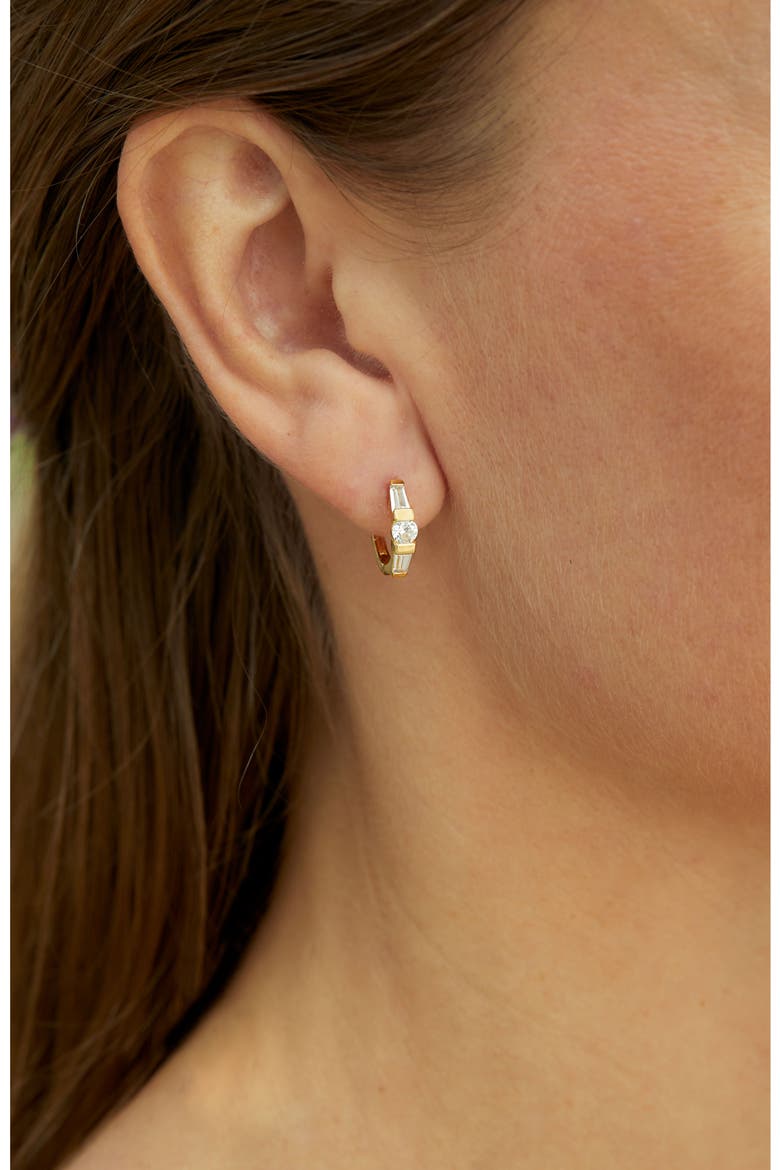 18K Yellow Gold Plated Sterling Silver CZ Hoop Earrings, Alternate, color, YELLOW