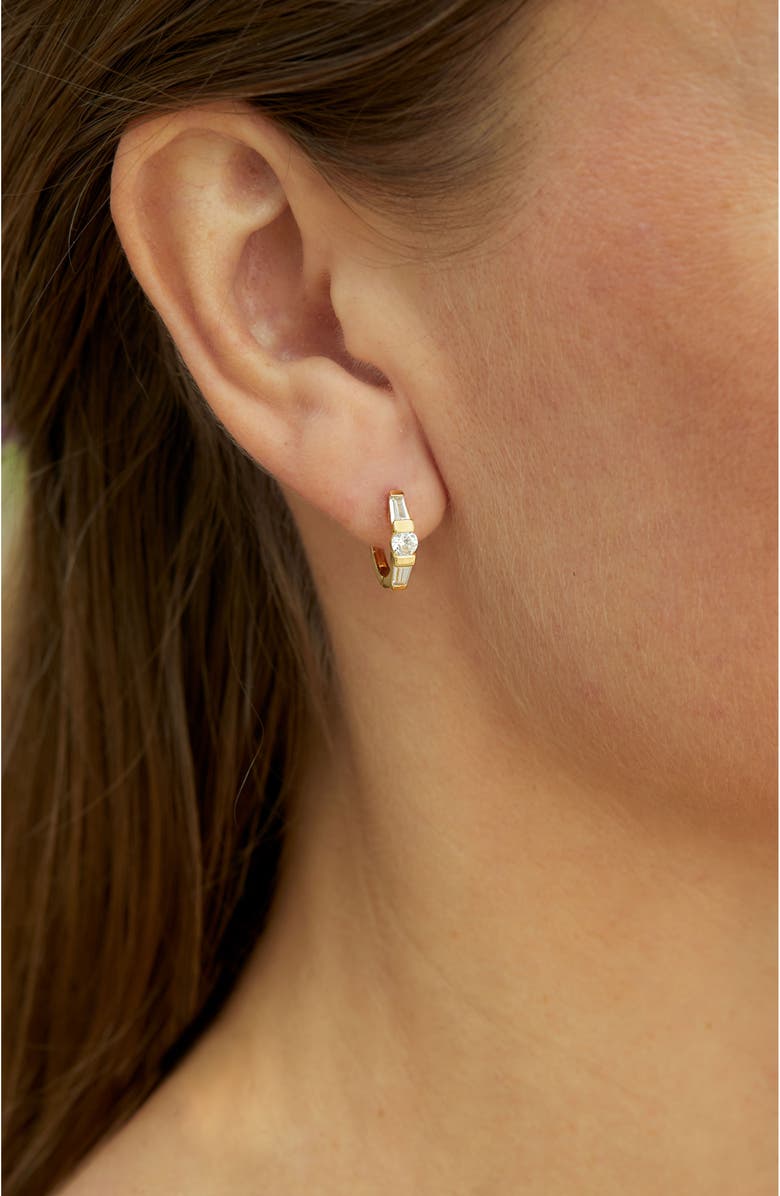 SAVVY CIE JEWELS 18K Yellow Gold Plated Sterling Silver CZ Hoop Earrings, Alternate, color, Yellow