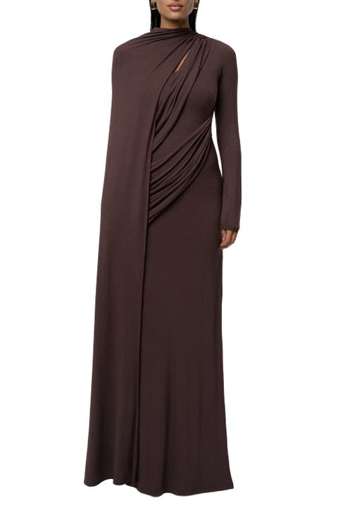 Draped Elegance Long Sleeve Gown