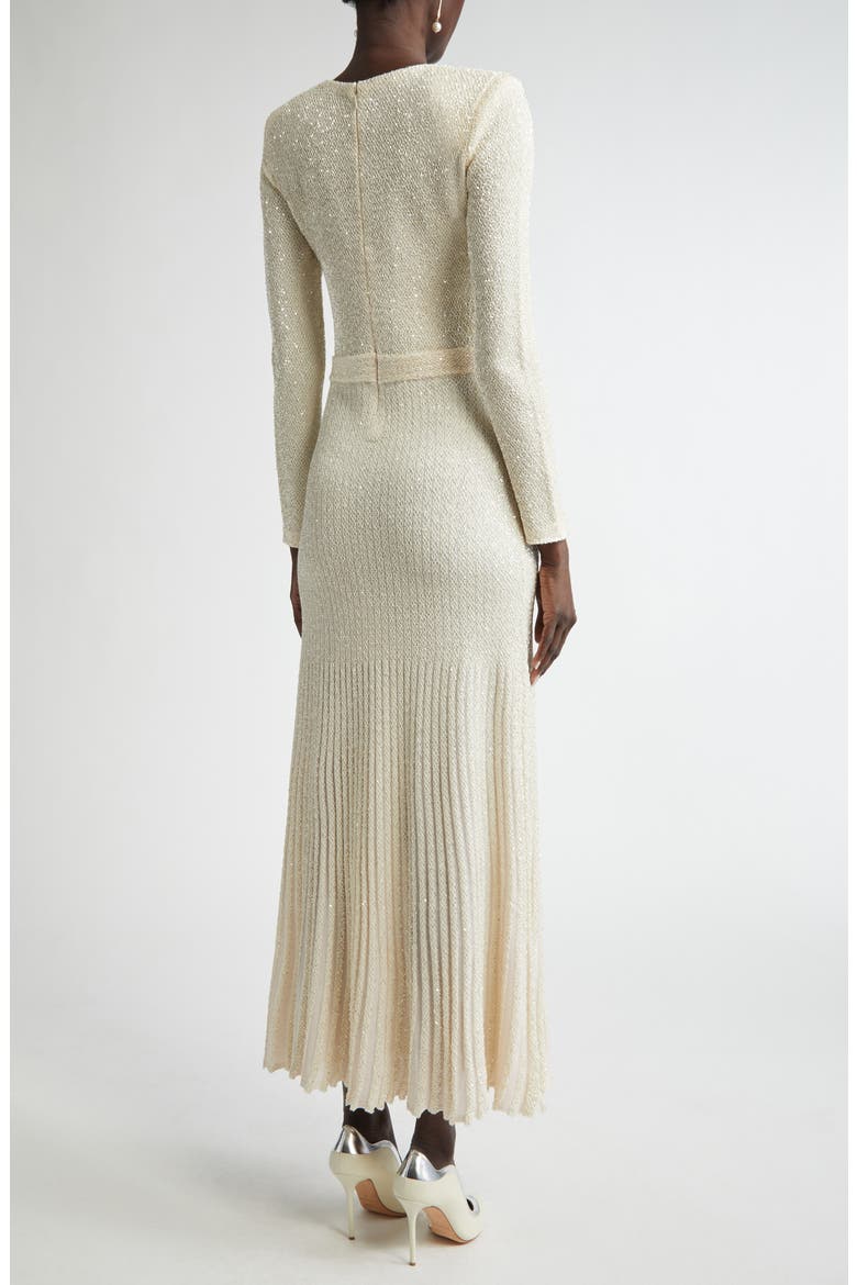Sequin Embroidered Long Sleeve Knit Dress, Alternate, color, ECRU/ SILVER
