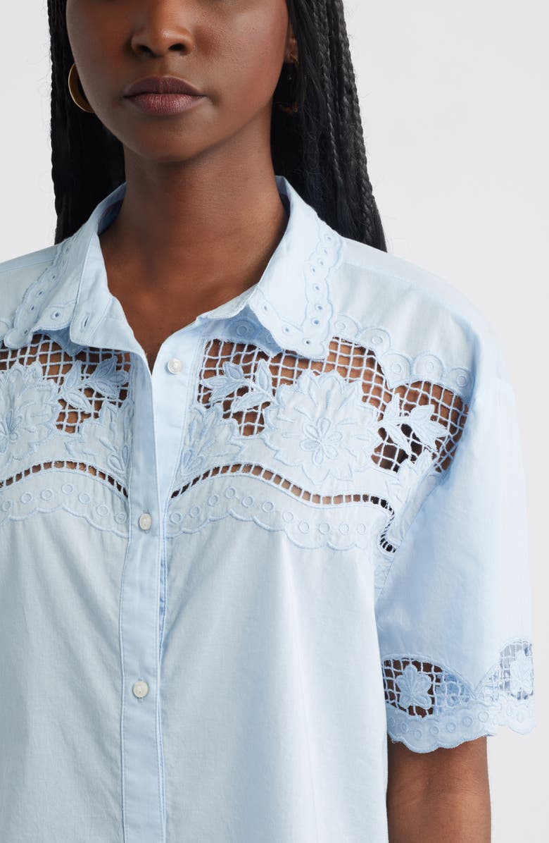 Treasure & Bond Embroidered Cutwork Cotton Camp Shirt, Alternate, color, Blue Skyway