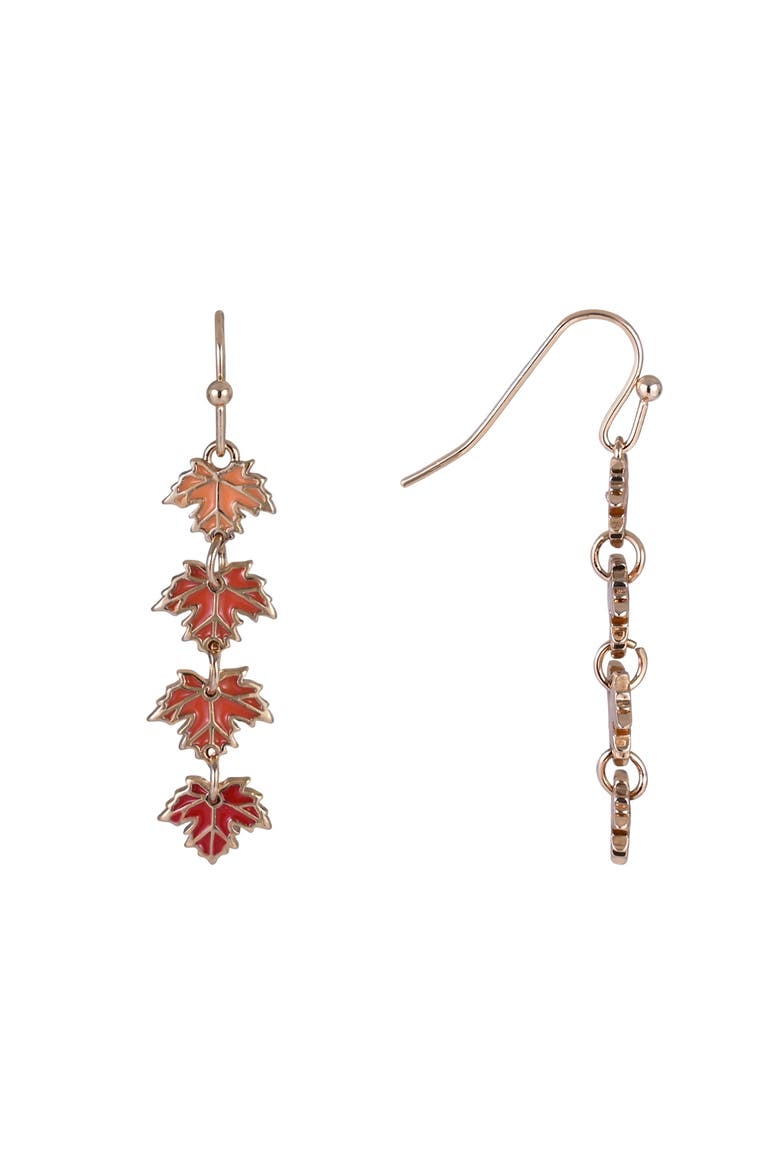 Enamel Linear Maple Leaf Earrings, Alternate, color, Orange