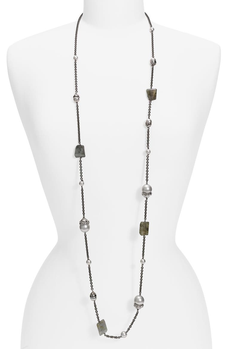 'Miss Havisham' Long Station Necklace, Main, color, GUNMETAL
