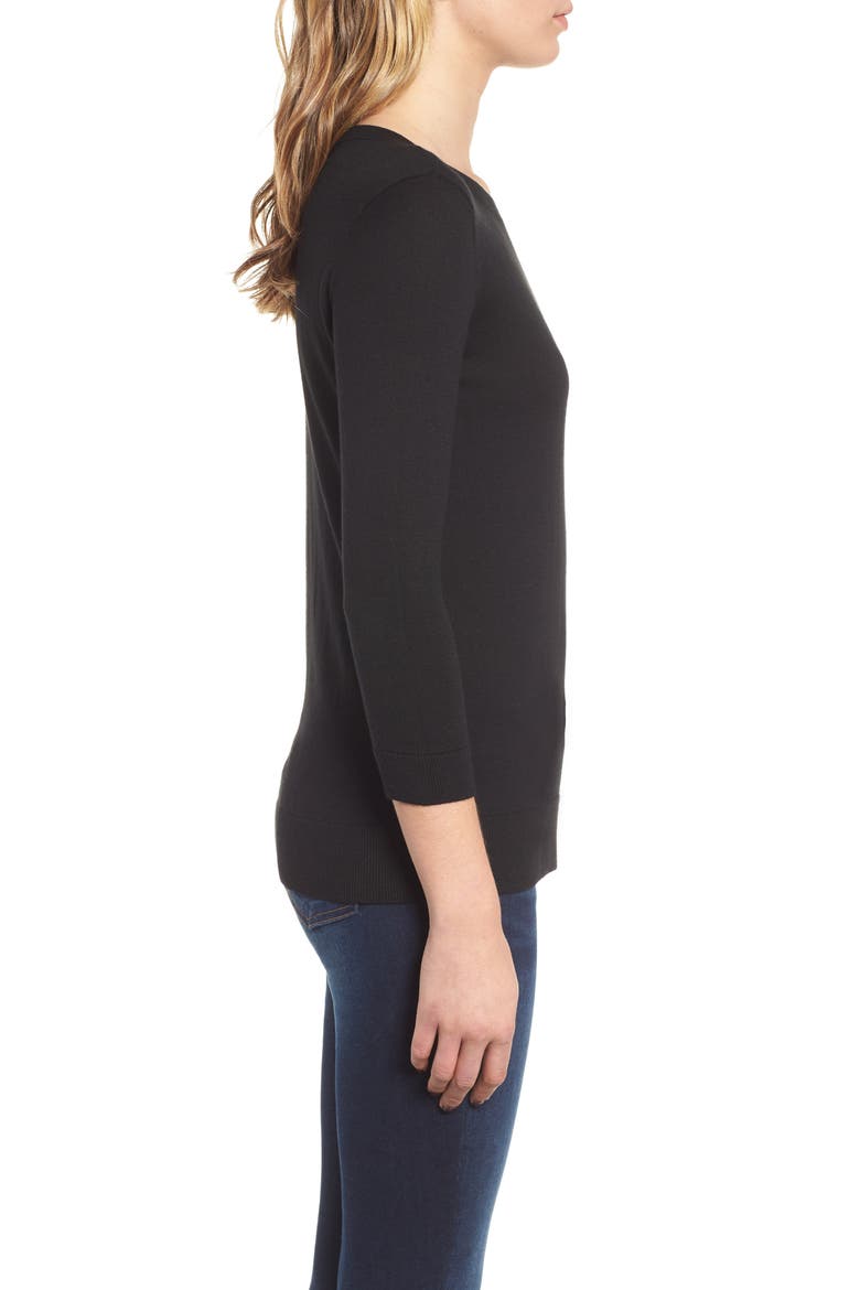 Back Button Crewneck Sweater, Alternate, color, BLACK