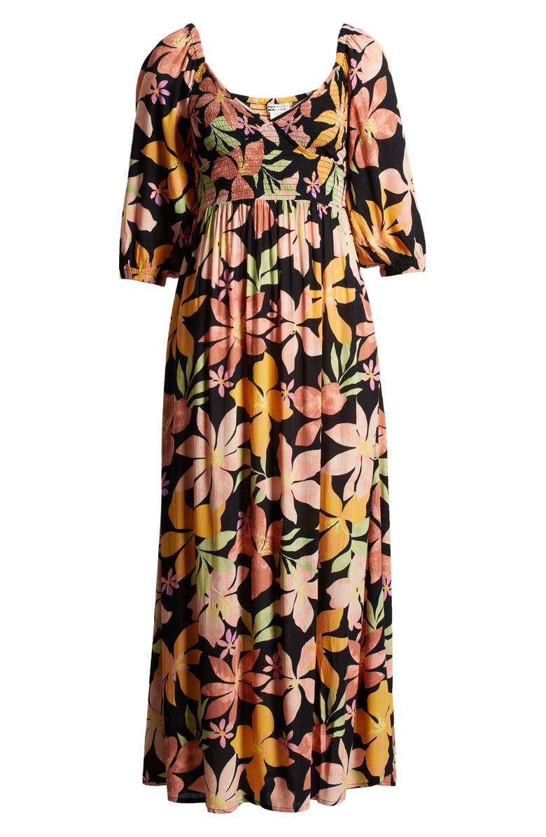 Billabong Wish Me Luck Floral Smocked Midi Dress, Alternate, color, Kiss The Earth