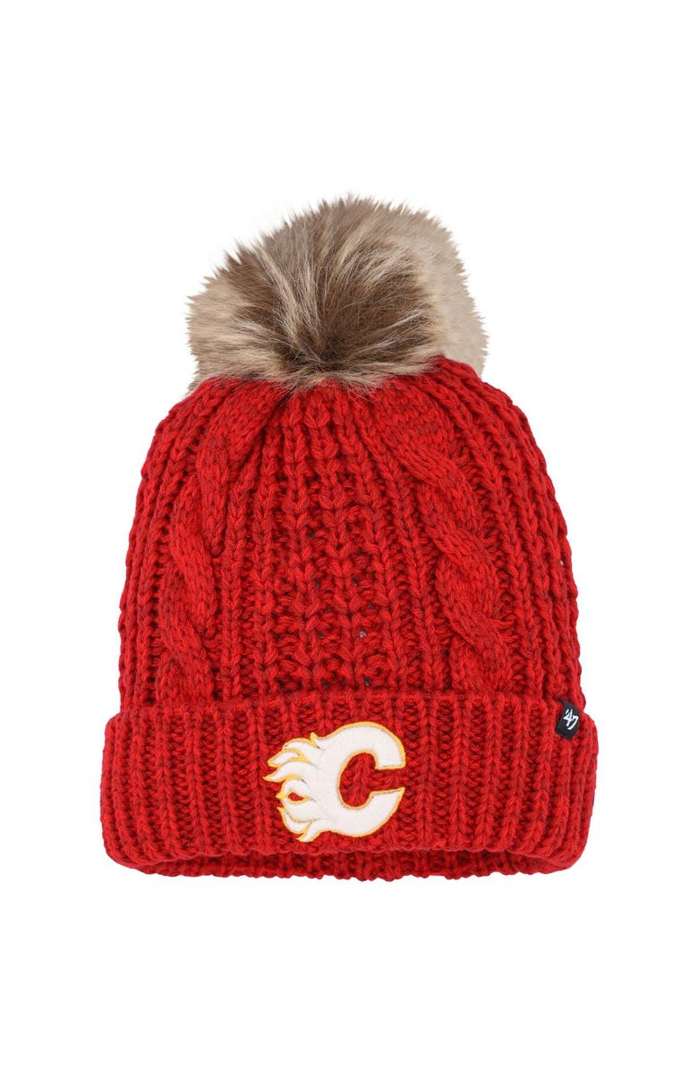 '47 Women's '47 Red Calgary Flames Meeko Cuffed Knit Hat with Pom, Main, color, 