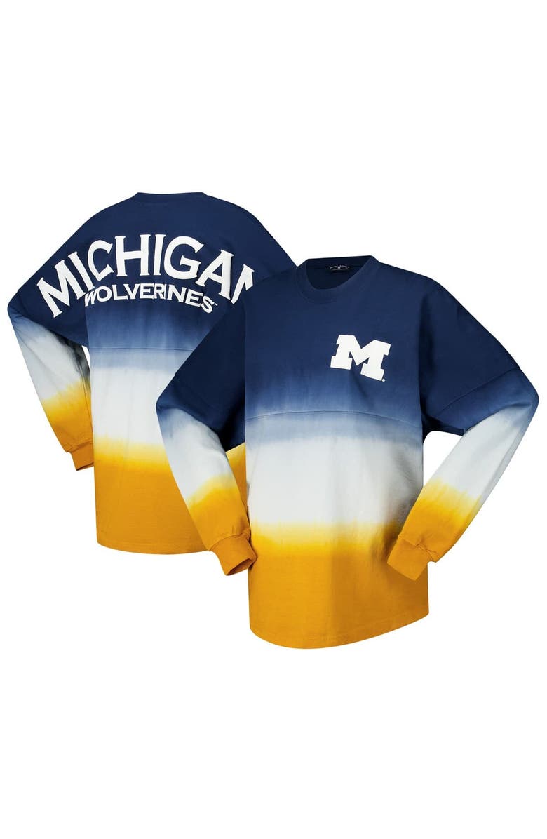 SPIRIT JERSEY Women's Navy Michigan Wolverines Ombre Long Sleeve Dip-Dyed Spirit Jersey, Main, color, 