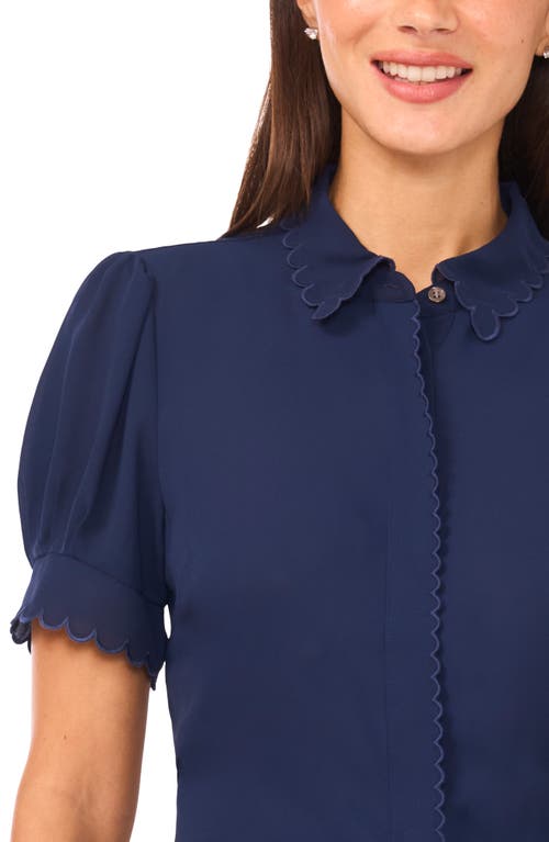 Cece Scallop Short Sleeve Top In Blue