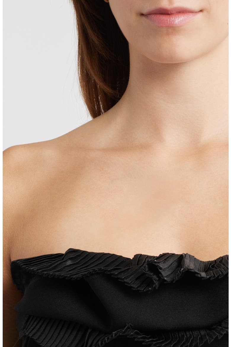 Pleated Ruffle Detail Strapless Cocktail Sheath Dress, Alternate, color, BLACK