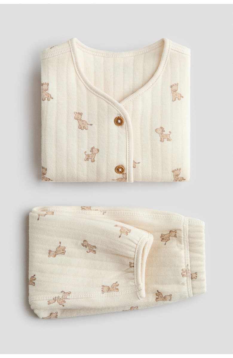 H&M 2-piece quilted jersey set, Alternate, color, Cream/Giraffes
