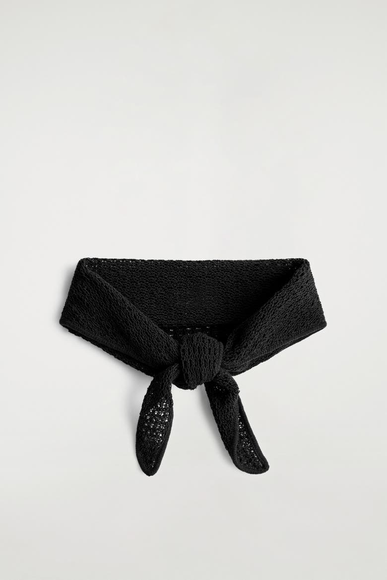 Open-Knit Triangle Scarf, Main, color, BLACK
