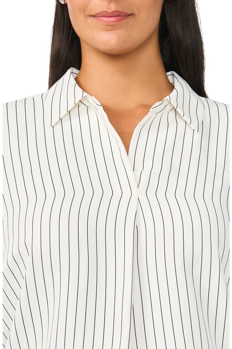Striped V-Neck Collared Blouse, Alternate, color, NEW IVORY