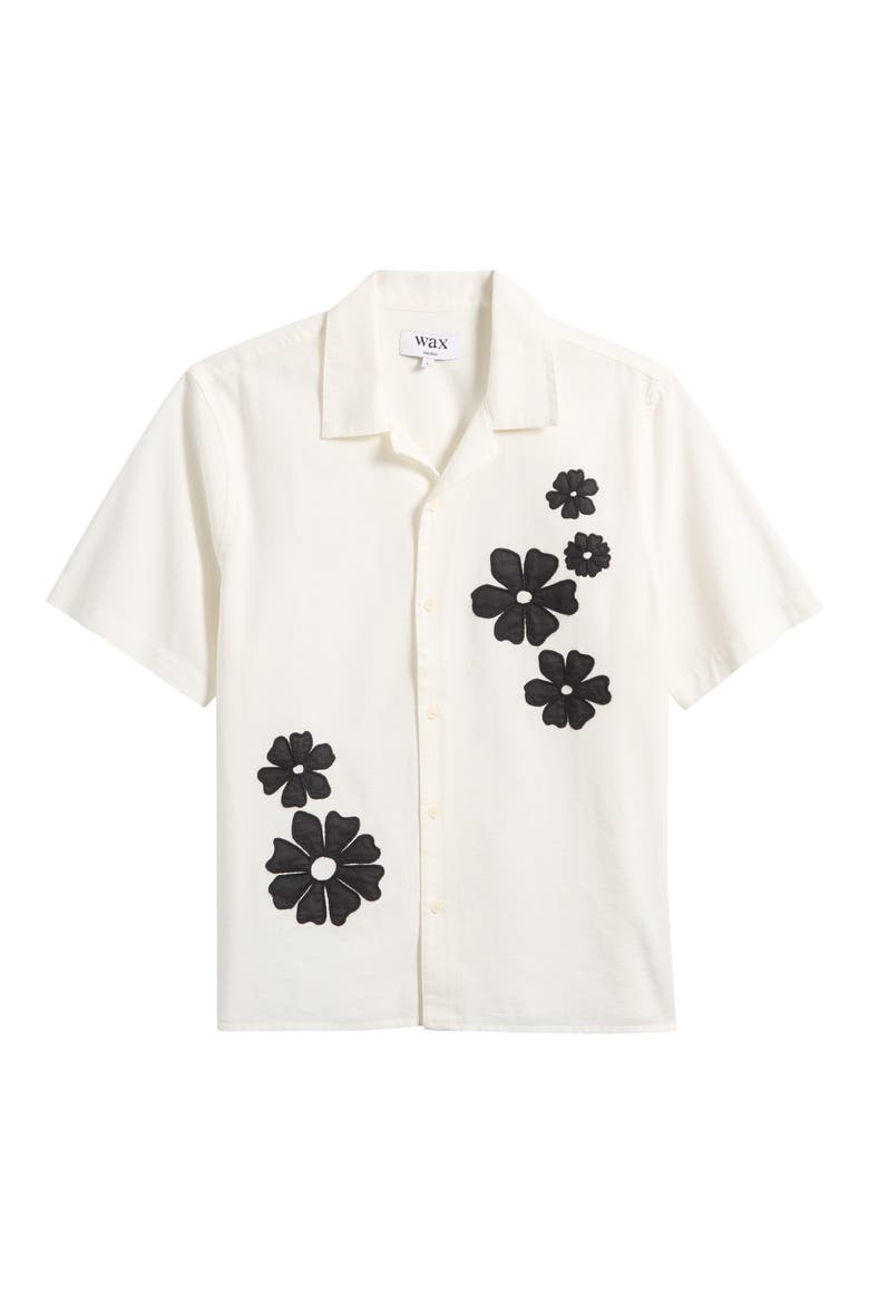 Didicot Floral Appliqué Cotton & Linen Camp Shirt, Alternate, color, ECRU / BLACK