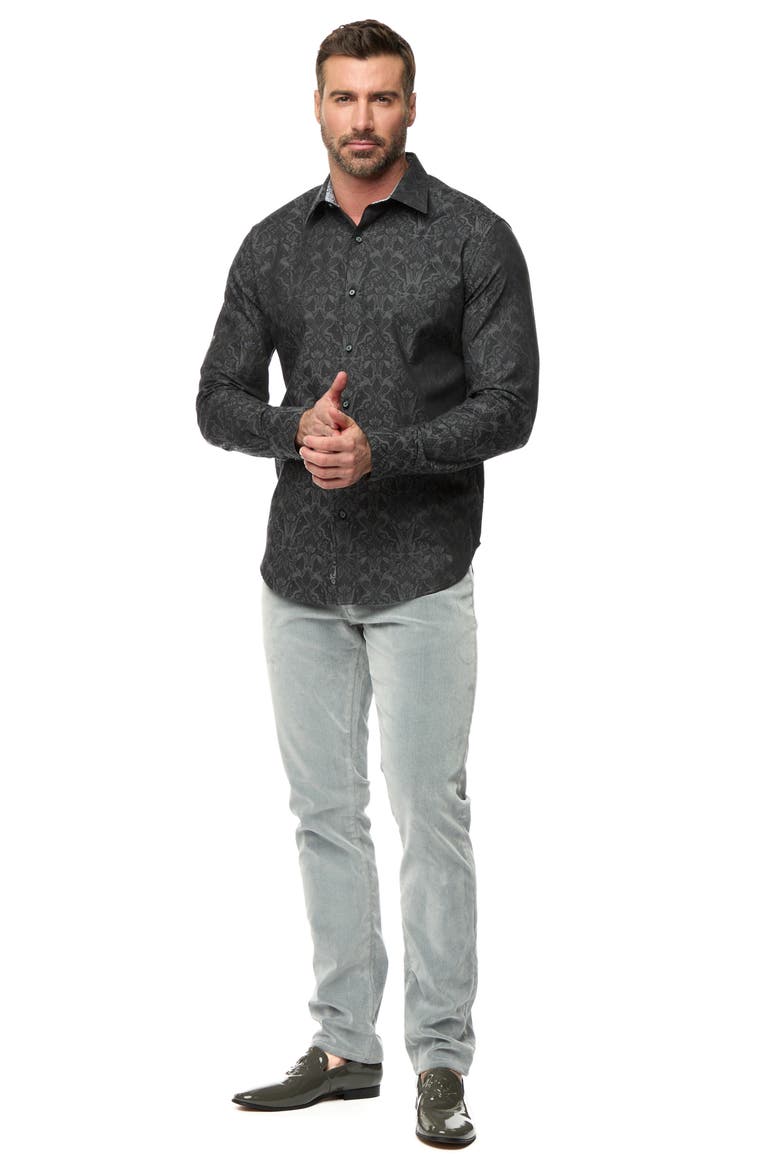 Highland Classic Fit Tapestry Print Cotton Button-Up Shirt, Alternate, color, CHARCOAL
