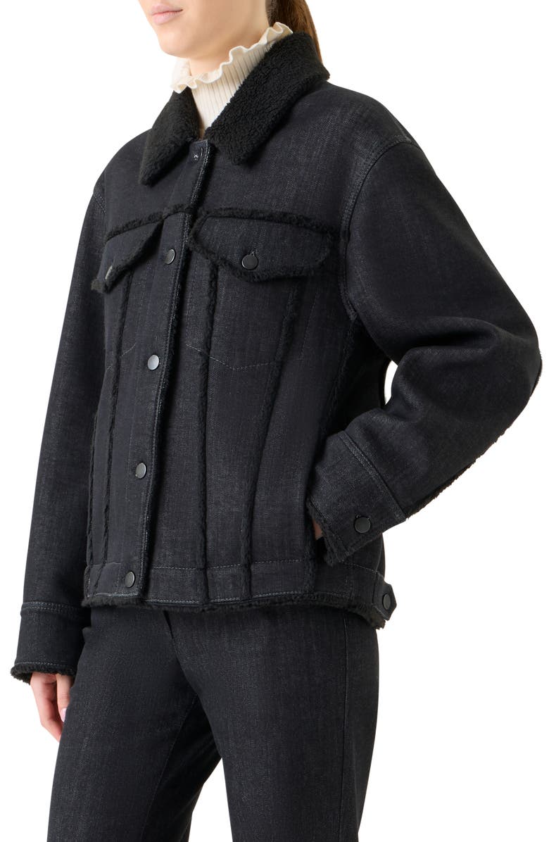 Akris punto Faux Fur Lined Denim Trucker Jacket, Alternate, color, Black Denim-Black
