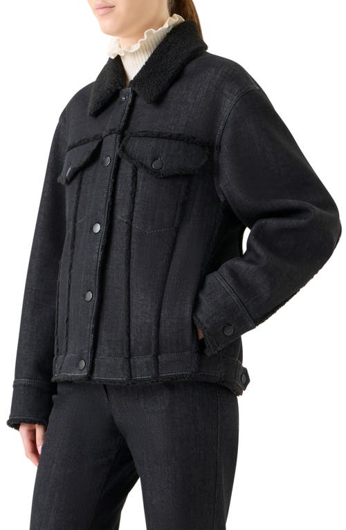 Akris Punto Faux Fur Lined Denim Trucker Jacket In Black