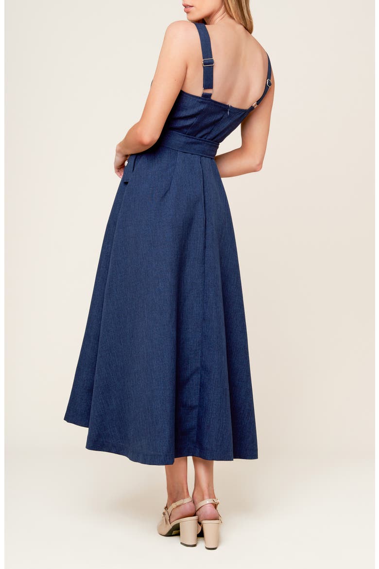 Square Neck Belted Fit & Flare Midi Dress, Alternate, color, NAVY