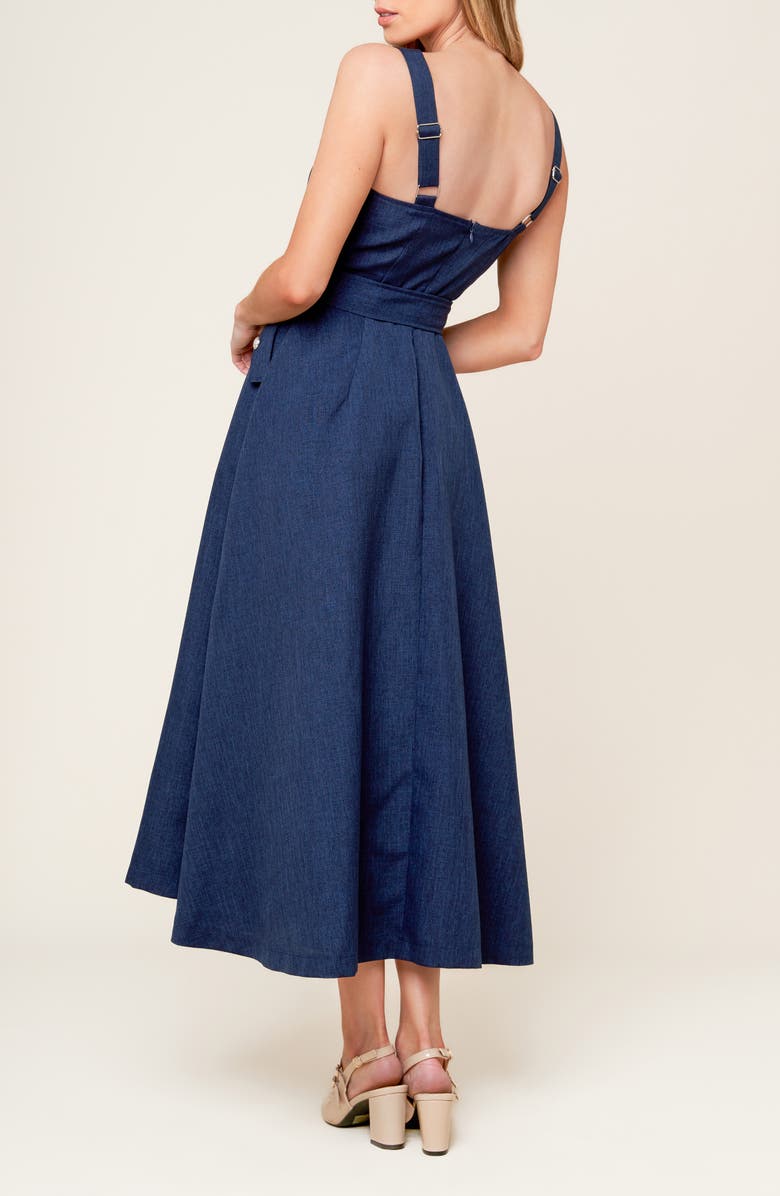 FLYING TOMATO Square Neck Belted Fit & Flare Midi Dress, Alternate, color, Navy
