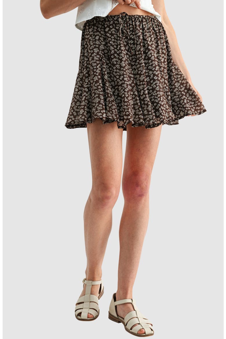 Floral Elastic Waist Miniskirt, Main, color, BROWN CREAM FLORAL