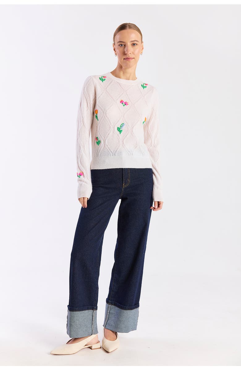 Brodie Pure Cashmere Lightweight Floral 100% Cashmere Sweater, Alternate, color, Organic White