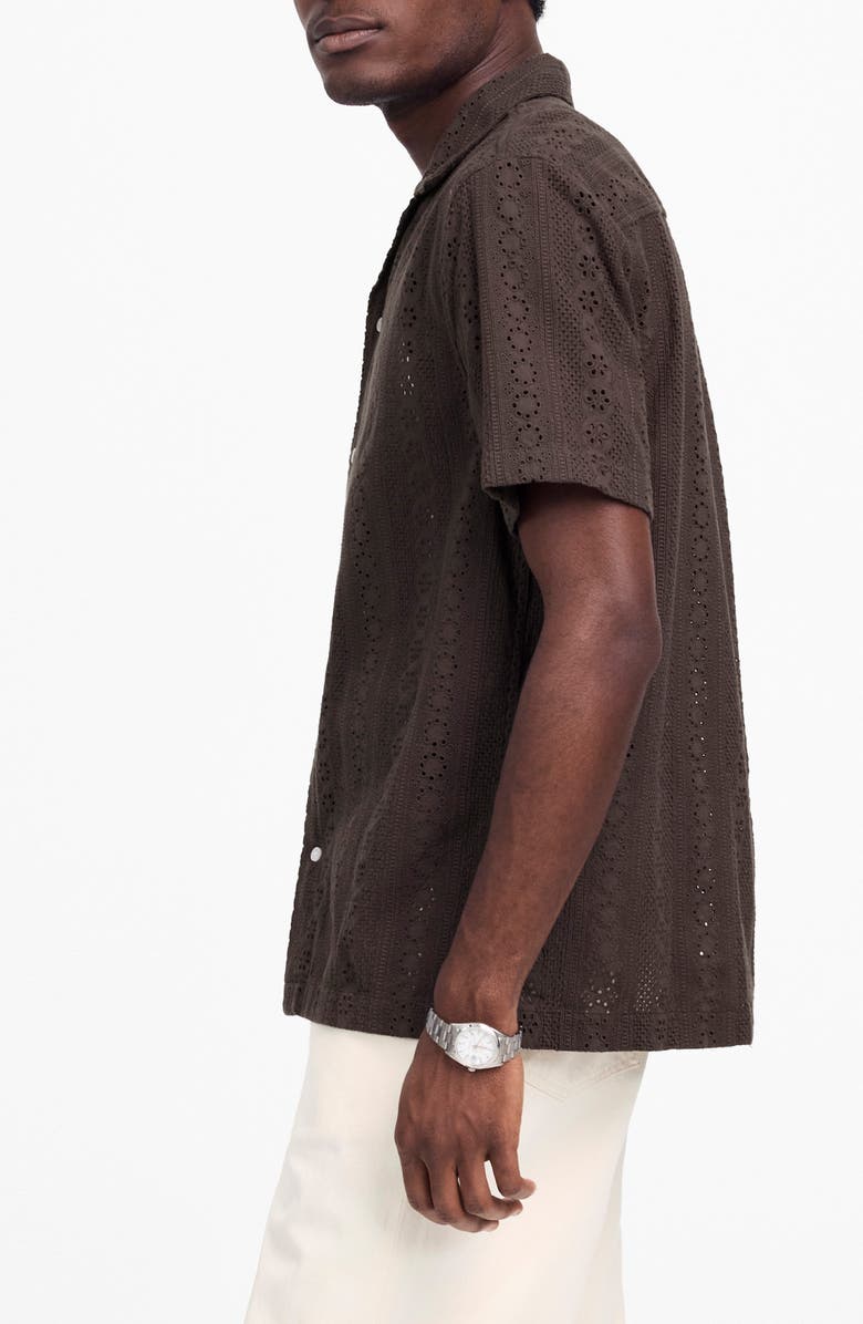 Madewell Short Sleeve Button-Up Shirt in Embroidered Cotton, Alternate, color, Soft Charcoal