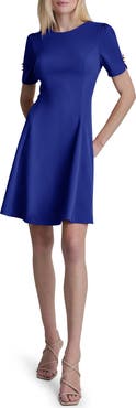 DKNY Button Sleeve Fit & Flare Dress