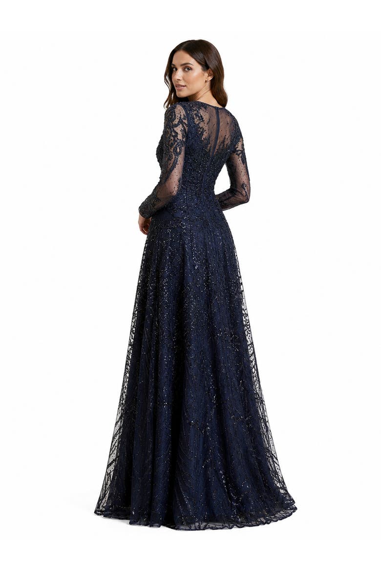 Long Sleeve High Neck Gown, Alternate, color, Navy