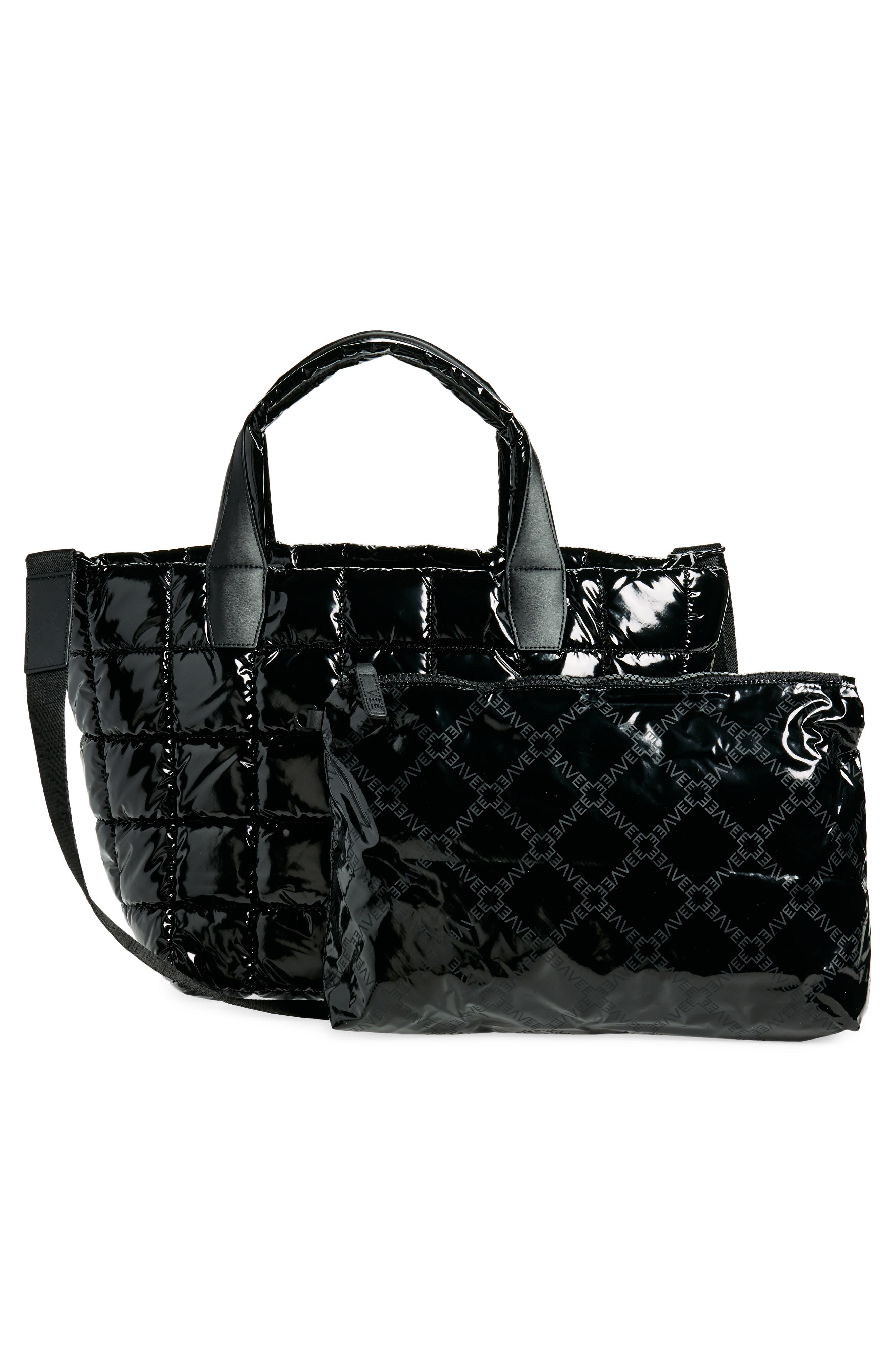 VeeCollective Medium Porter Water Repellent Quilted Recycled Nylon Tote, Alternate, color, Black Vinyl