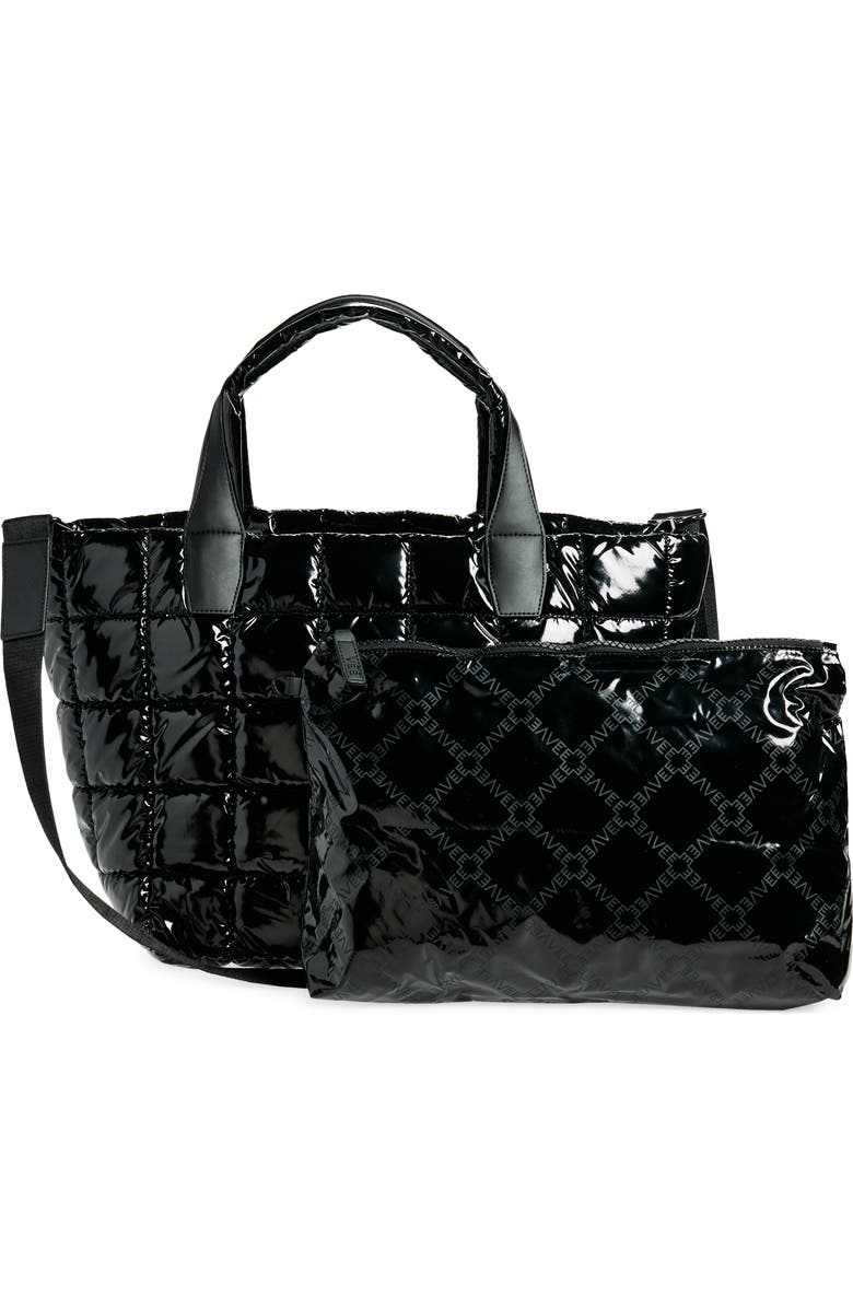 VeeCollective Medium Porter Water Repellent Quilted Recycled Nylon Tote, Alternate, color, Black Vinyl