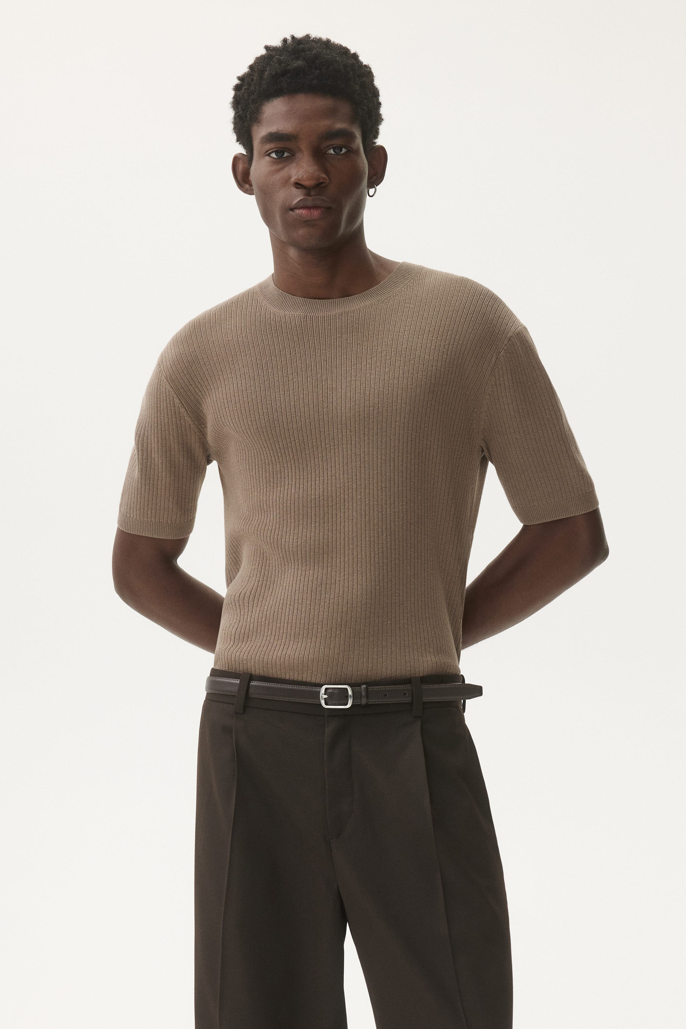 Slim Fit Rib-knit T-shirt - image 4