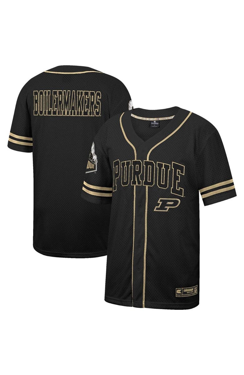 COLOSSEUM Men's Colosseum Black Purdue Boilermakers Free Spirited Mesh Button-Up Baseball Jersey, Main, color, 
