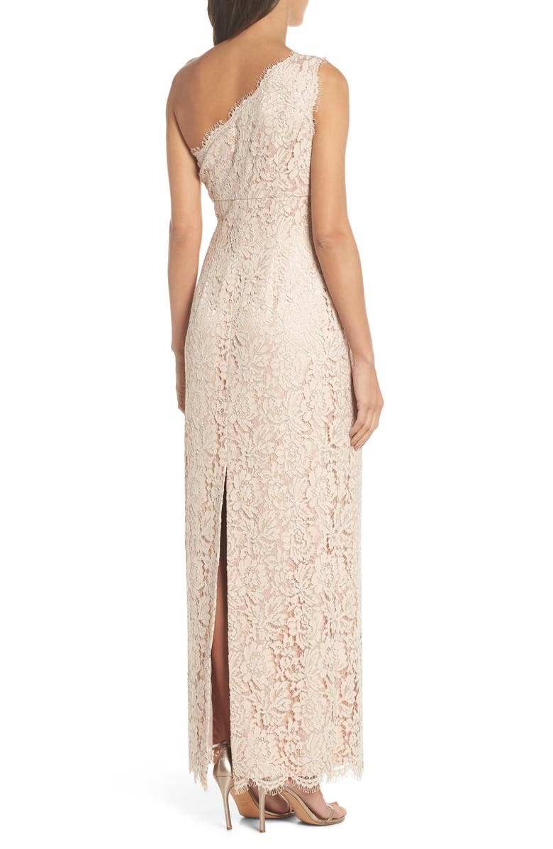 Eliza J One-Shoulder Lace Gown, Alternate, color,