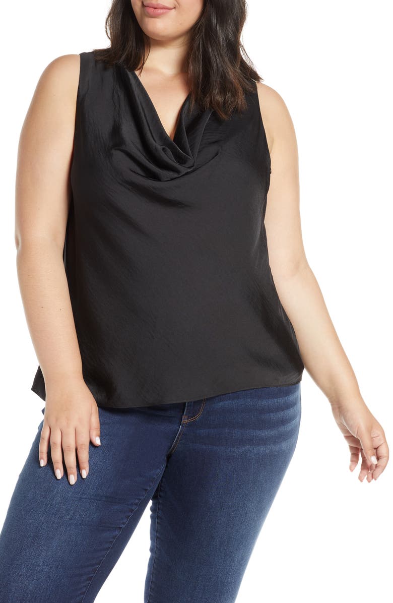 1.STATE Cowl Neck Rumple Satin Sleeveless Blouse, Main, color, 