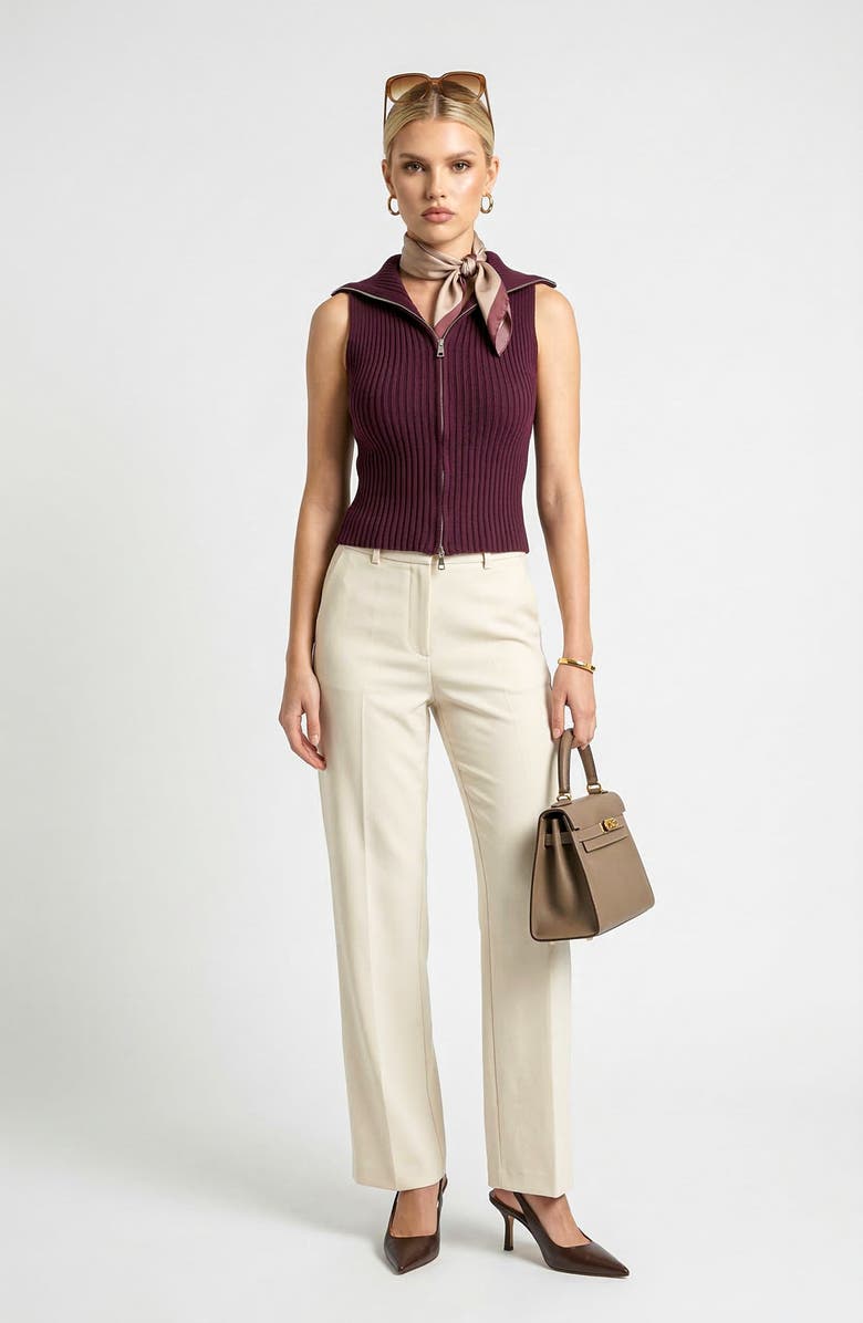 Knit & Lounge Sleeveless Sweater Vest with Zip Front and Ribbed Knit, Alternate, color, Dark Purple