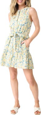 GIBSONLOOK Floral Belted Cotton Blend Dress