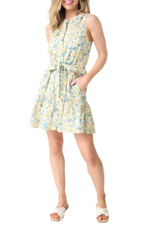 Gibsonlook Floral Belted Cotton Blend Dress In Multi