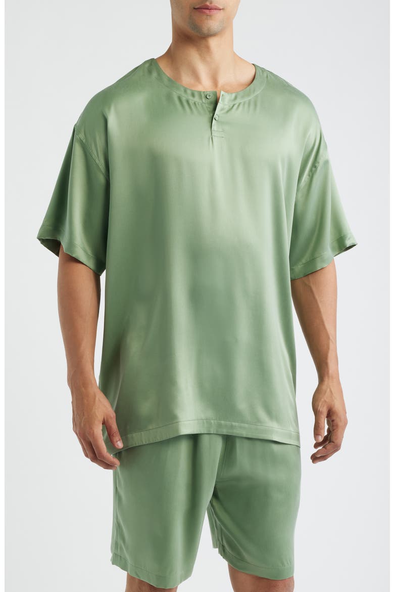 Henley Washable Silk Short Pajamas, Main, color, GARDEN MOSS