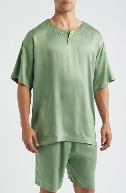 Henley Washable Silk Short Pajamas