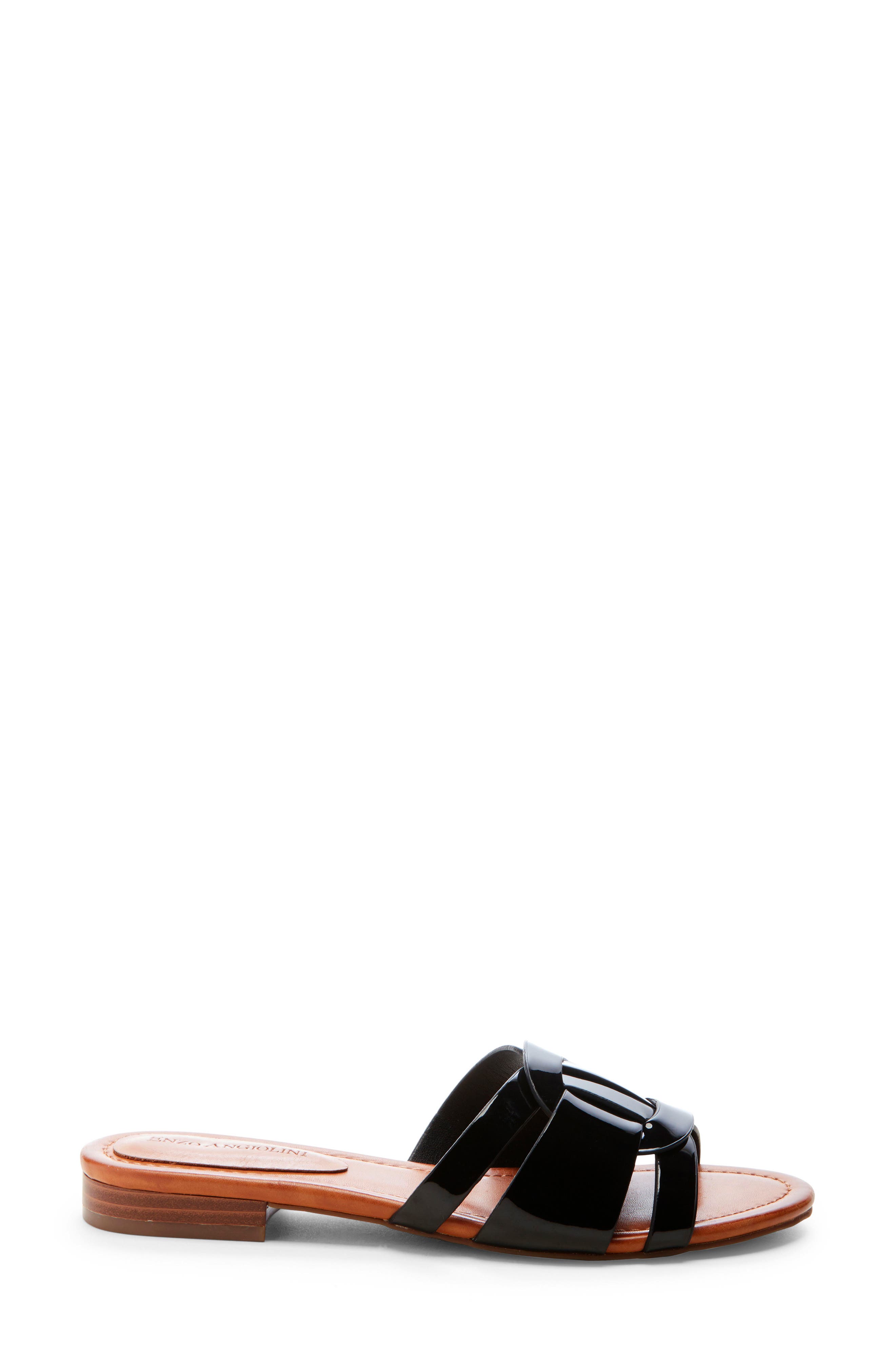 Golda Slide Sandal, Alternate, color, BLACK FAUX PATENT