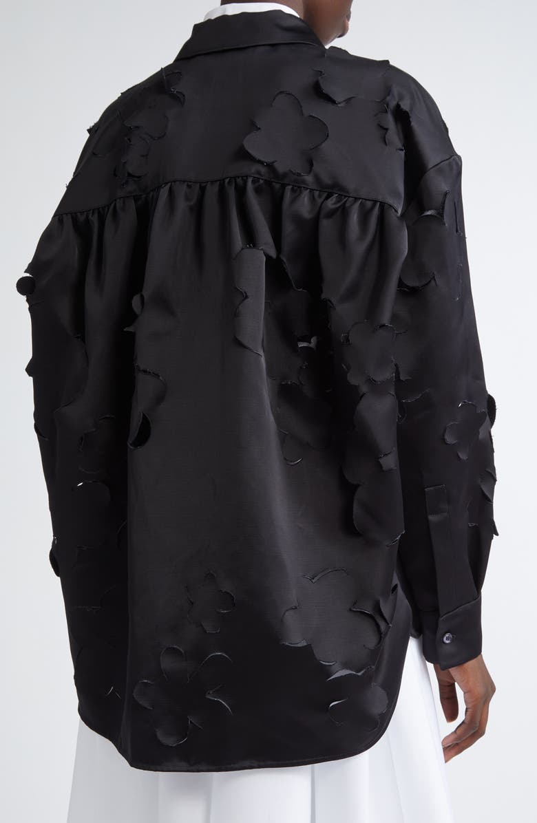 Marni Oversize Floral Cutout Satin Button-Up Shirt, Alternate, color,