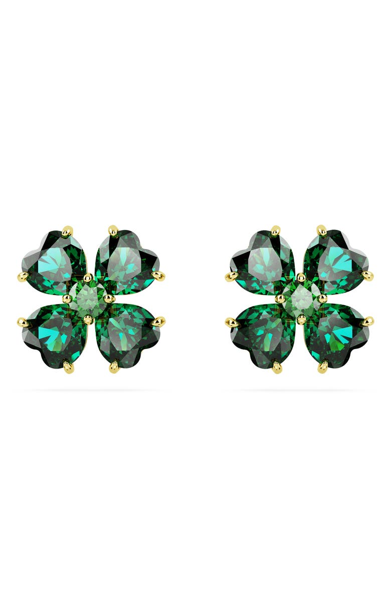 Swarovski Idyllia Mixed Cut Crystal Clover Stud Earrings, Main, color, Green