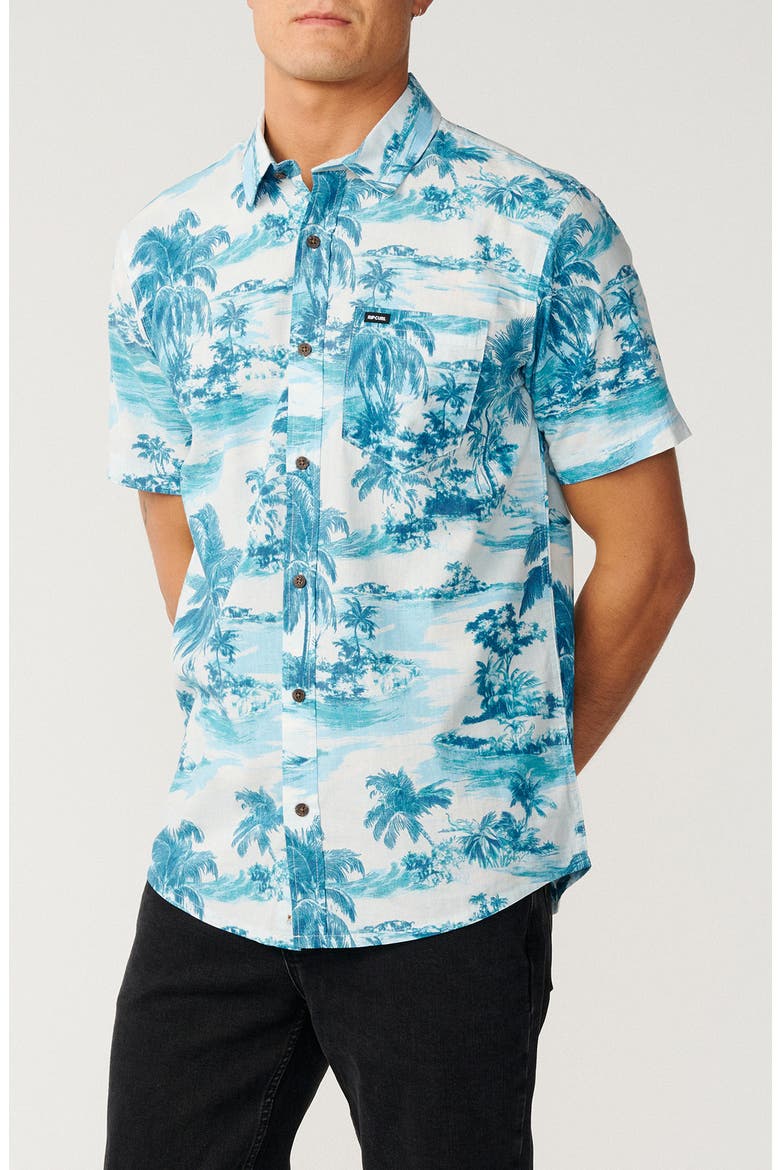 Dreamers Tropical Print Short Sleeve Button-Up Shirt, Alternate, color, GLACIER BLUE
