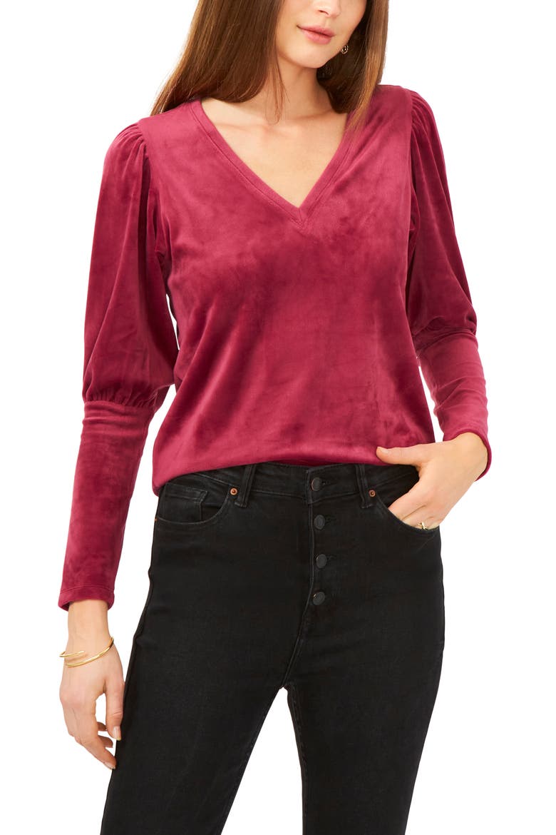 Velvet V-Neck Top, Main, color, PLUM FAIRY